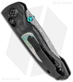 Benchmade 698-181 Foray Gold Class AXIS Lock Knife Marbled CF (3.2" Damasteel) -Knives Benchmade Store Benchmade 698 181 Foray Gold Class AXIS Lock Marbled CF Damasteel BHQ 78756 jr side