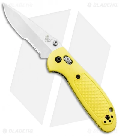 Benchmade Mini Griptilian AXIS Lock Knife Yellow (2.91" Satin Serr) S30V 3 Benchmade Mini Griptilian AXIS Lock Knife Yellow (2.91" Satin Serr) S30V
