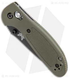 Benchmade Mini Griptilian OD Green Tanto Knife (2.91" Black Serr) 557SBKOD -Knives Benchmade Store Benchmade Mini Griptilian AXIS OD Green Tanto Black Serr 557SBKOD BHQ 112500 jr spine