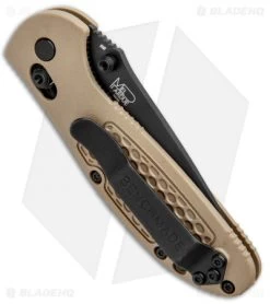 Benchmade Mini Griptilian AXIS Lock Knife Sand (2.91" Black Serr) D2 -Knives Benchmade Store Benchmade Mini Griptilian Manual Axis Lock D2 Tan Black 556SBKSND2 1402 BHQ 98827 jr side