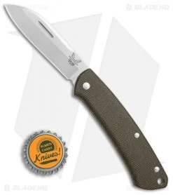 Benchmade Proper Slip Joint Knife Canvas Micarta (2.8" Satin) 319 -Knives Benchmade Store Benchmade Proper green micarta satin 319 BHQ 69123 er size