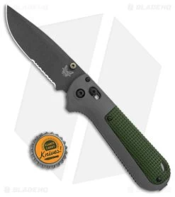 Benchmade Redoubt AXIS Lock Knife Green/Gray Grivory (3.6" Cerakote Serr) 430SBK -Knives Benchmade Store Benchmade Redoubt AXIS Lock Green Gray Grivory Cerakote Serr BHQ 137276 jr bottlecap