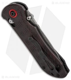 Benchmade 908-161 Stryker II AXIS Lock Knife Red/Black CF (3.57" Damasteel) Gold -Knives Benchmade Store benchmade stryker 908 161 cm side